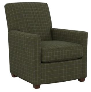Lounge Chair in Green Windowpane Check Upholstery w/ Stained Wood Feet 30.5"W x 39"D x 36.5"H