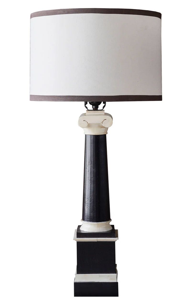 Black & White Table Lamp w/ Linen Shade 15"Dia. x 32"H