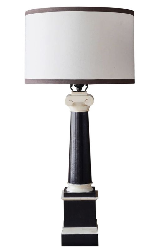 Black & White Table Lamp w/ Linen Shade 15"Dia. x 32"H