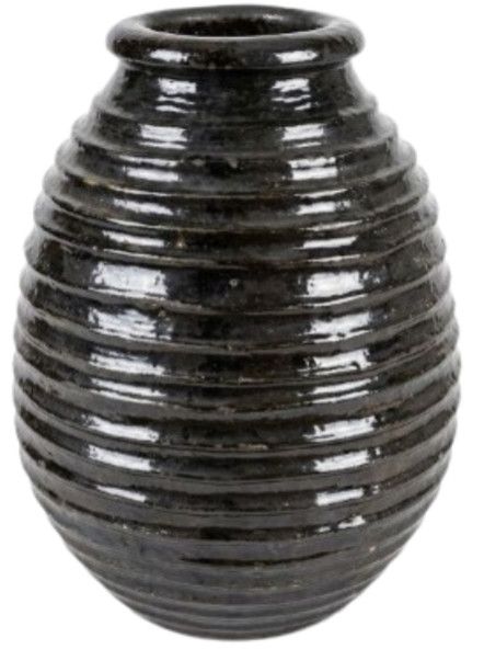 Large Black Ribbed Pot 34"H
