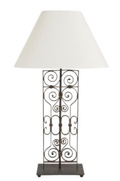 Black Metal Table Lamp w/ White Linen Shade 22"Dia. x 39"H