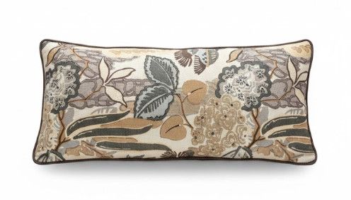 12x28 Neutral Green Botanical Print Lumbar Pillow