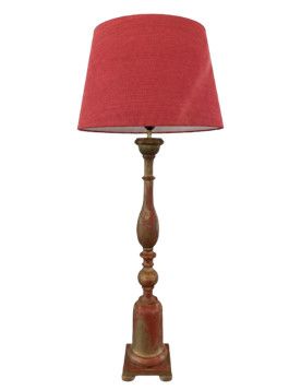 Red Distressed Painted Spindle Lamp 18"Dia. x 43"H