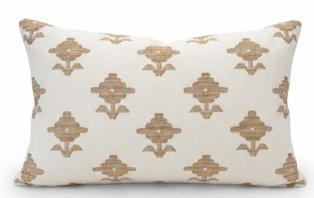 13x21 Neutral Floral Motif Embroidered Pillow w/ Down-Filled Insert