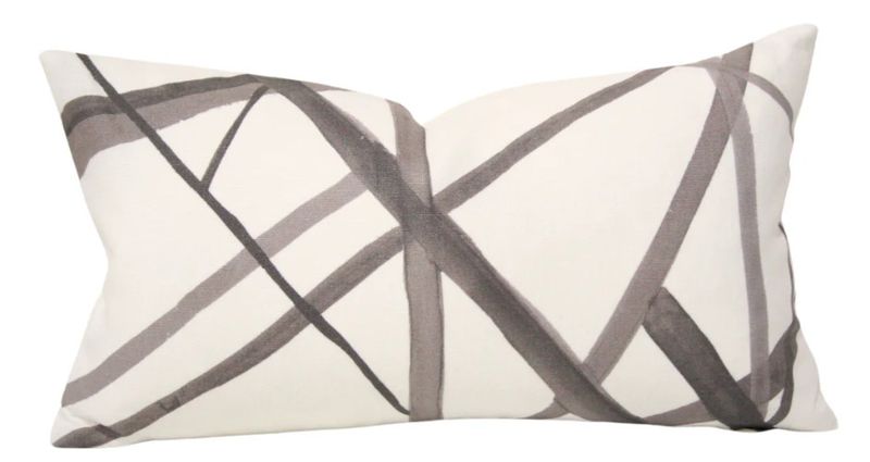 10x18 Neutral Charcoal Striped Pillow w/ Down-Filled Insert
