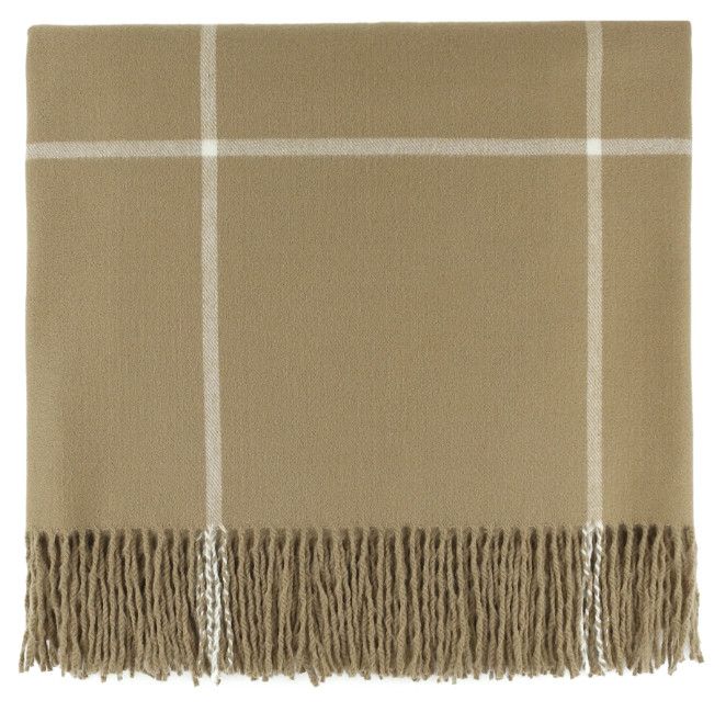 Neutral Plaid Throw w/ Fringe Detail 50" x 68"