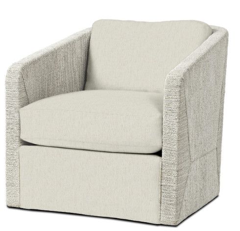 Hardwood Swivel Lounge Chair Wrapped w/ Hand-Woven Two-Tone Rope & Cushions in Neutral Chevron Indoor/Outdoor Upholstery 30.25"W x 36.5"D x 31.25"H