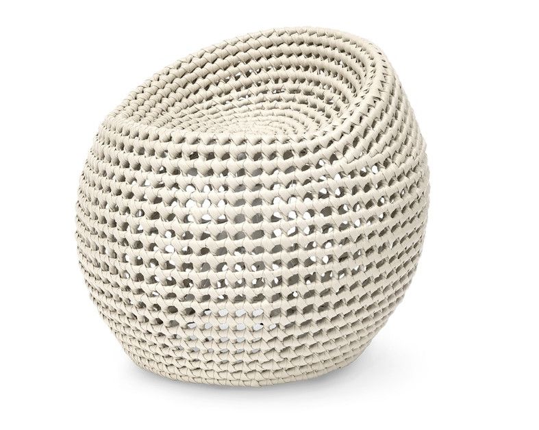 Metal Swivel Stool Wrapped in Woven Ivory Vinyl 25.5"D x 23.75"H