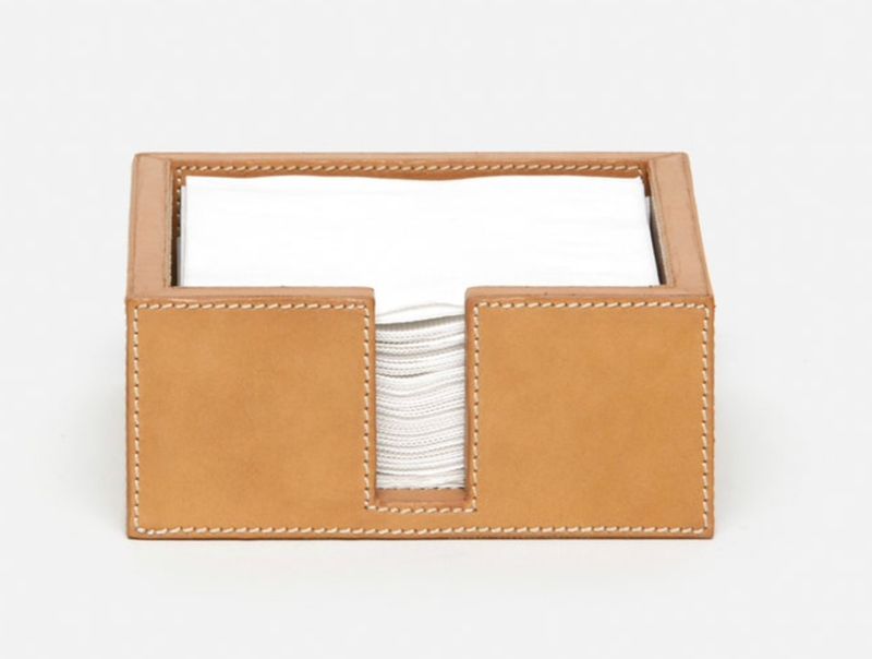 Camel Leather Cocktail Napkin Holder 6"L x 6"W x 2.5"H