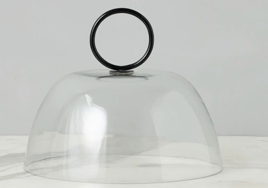 Glass Cloche w/ Black Ring Handle 12.8"Dia. x 10"H