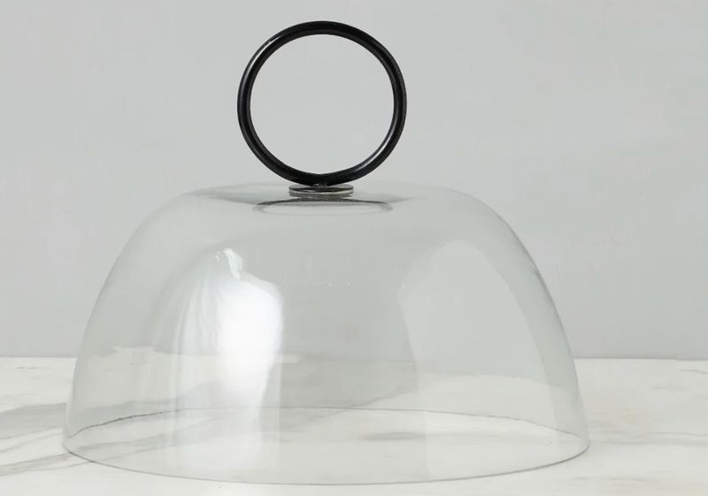 Glass Cloche w/ Black Ring Handle 12.8"Dia. x 10"H