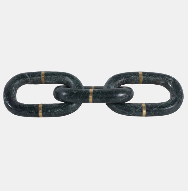 Dark Marble Chain Link w/ Brass Inlay 14"L x 4"W x 3"H