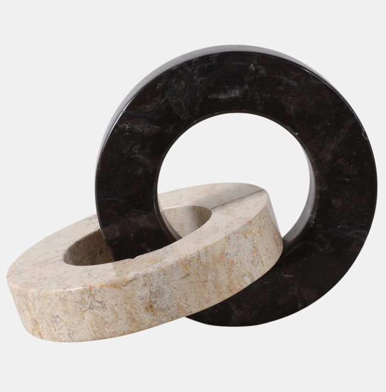 Ivory & Black Mable Chain Sculpture 10"Dia. x 7"H