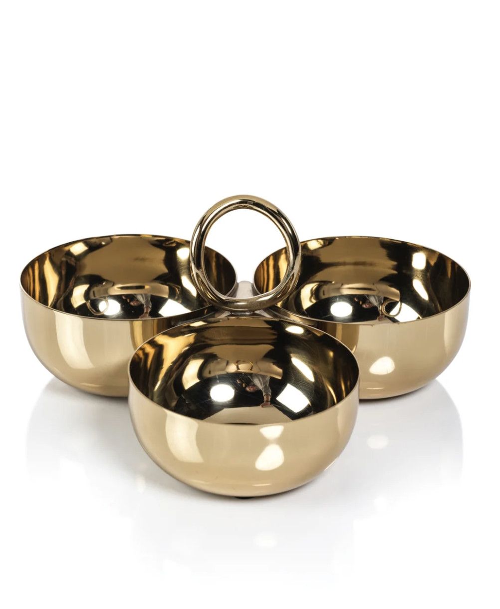Polished Gold Condiment Bowl Set w/ Ring Handle
