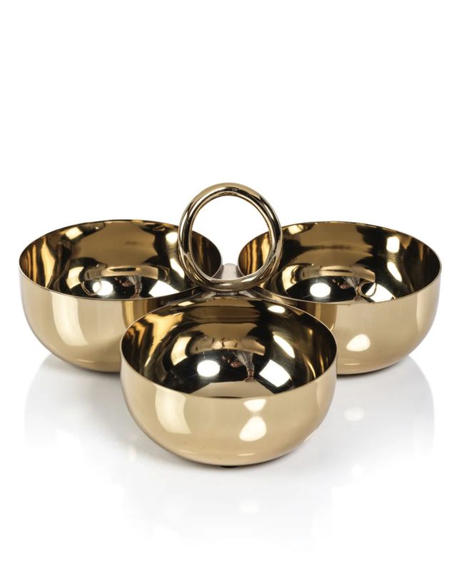 Polished Gold Condiment Bowl Set w/ Ring Handle