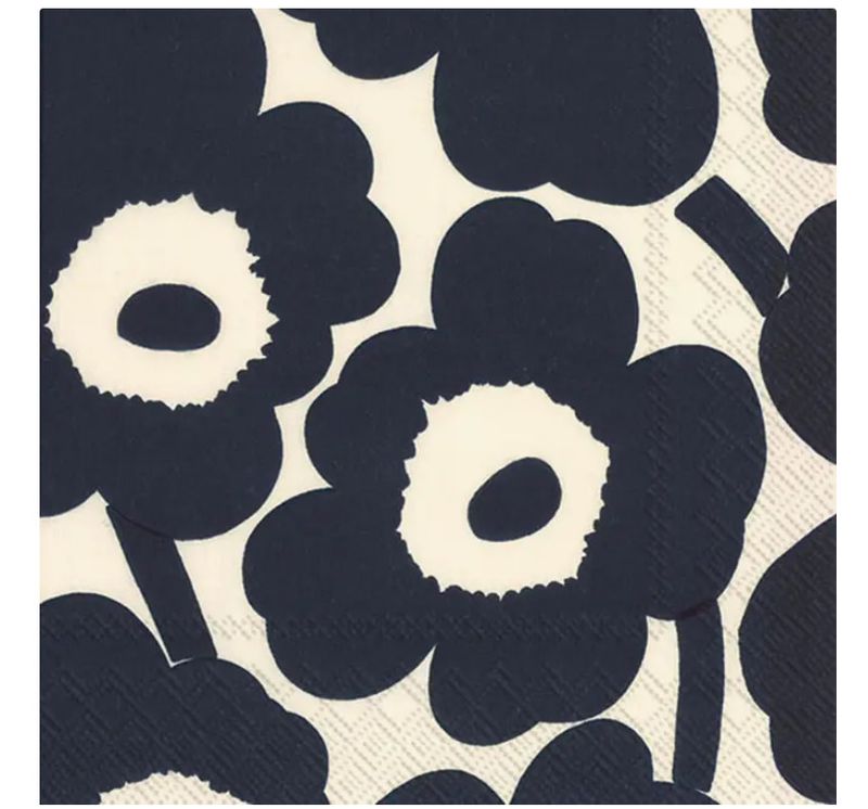 Dark Blue Floral Motif Cocktail Napkins