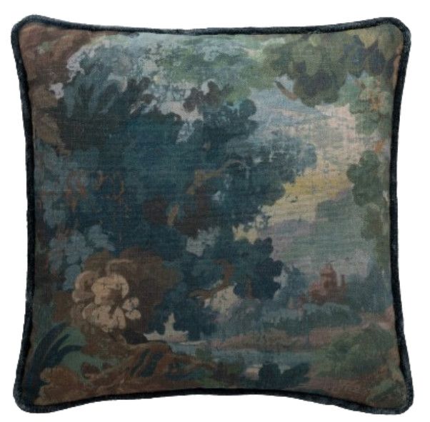 Deep Blue Abstract Landscape Pillow w/ Welt Detail 22" x 22"