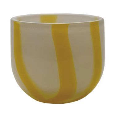 White & Yellow Glass Candle Holder 3"Dia.