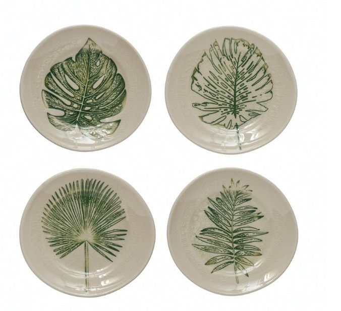 Stoneware Crackle Glazed Botanical Plate 5"Dia.