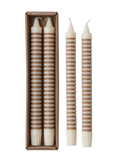 Set of Two Unscented Striped Taper Candles