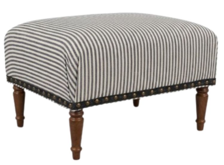 Ottoman in Navy & White Stripe Upholstery w/ Nailhead Detail 27"W x 22"D x 18"H