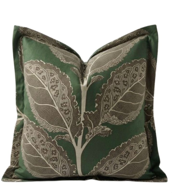 24x24 Green & Brown Botanical Pillow w/ Flange Detail