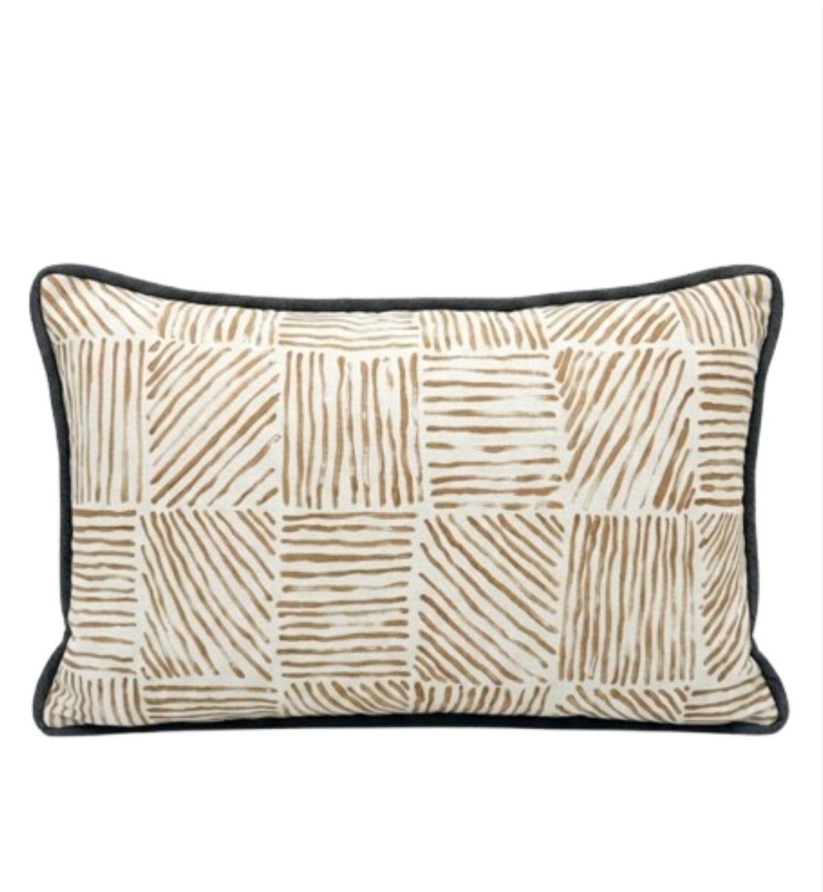 12x21 Geometric Camel Lumbar Pillow w/ Gray Flange Detail