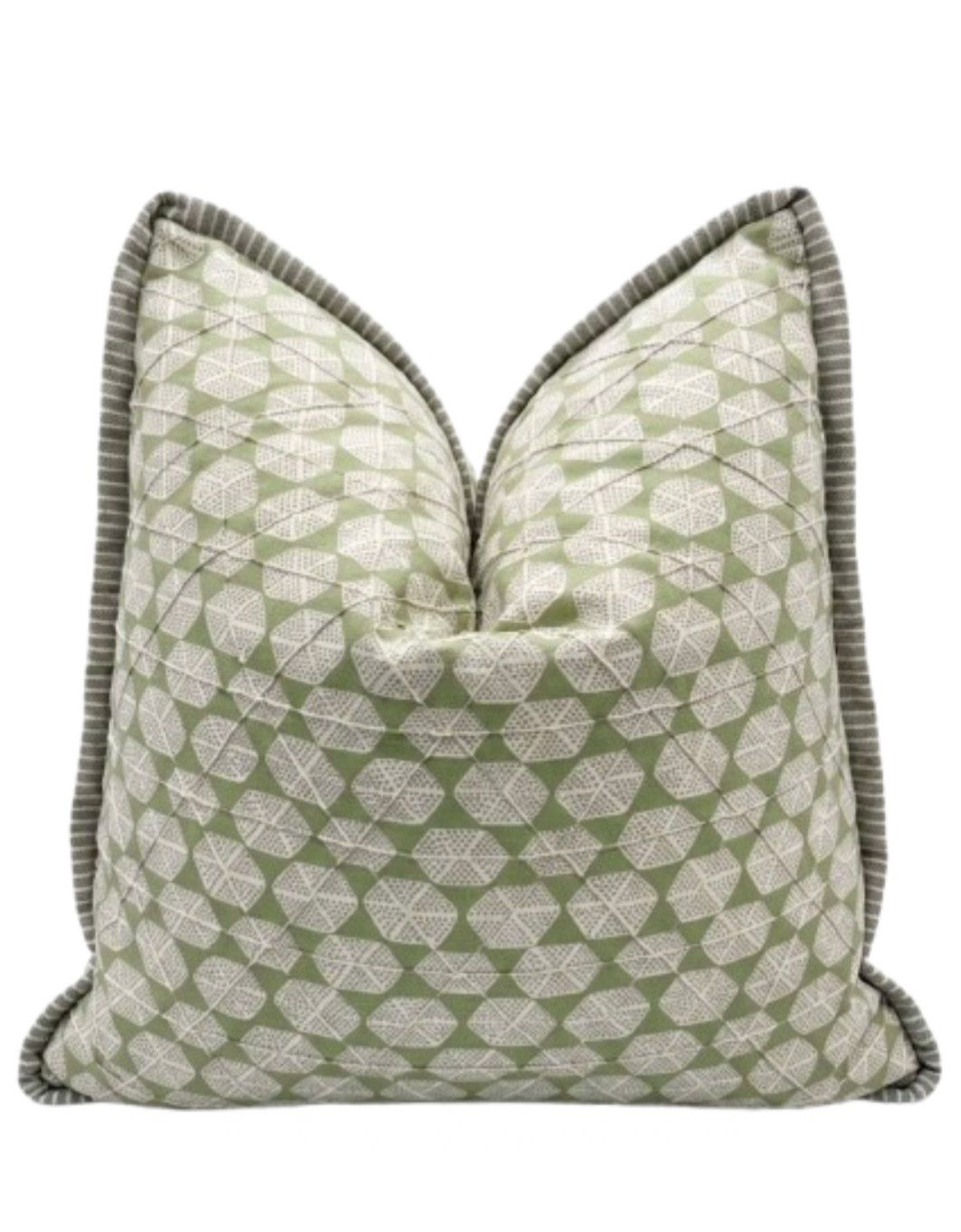 22x22 Green Textural Abstract & Mushroom & Oatmeal Stripe Pillow w/ Flange Detail