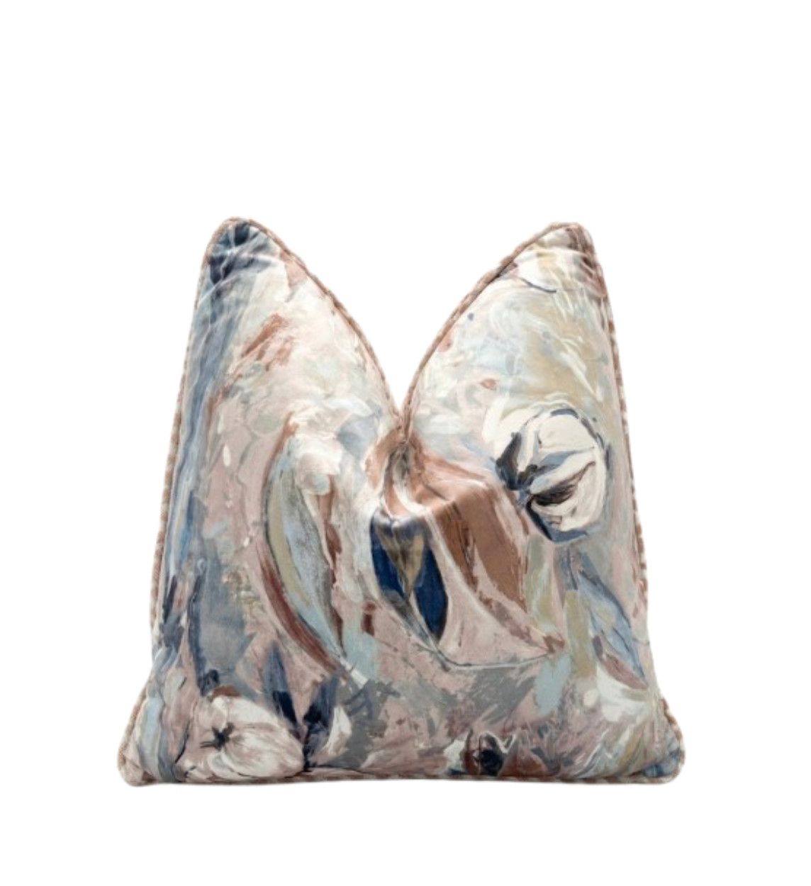 22x22 Watercolor Velvet & Pink Geometric Textural Pillow w/ Welt Detail