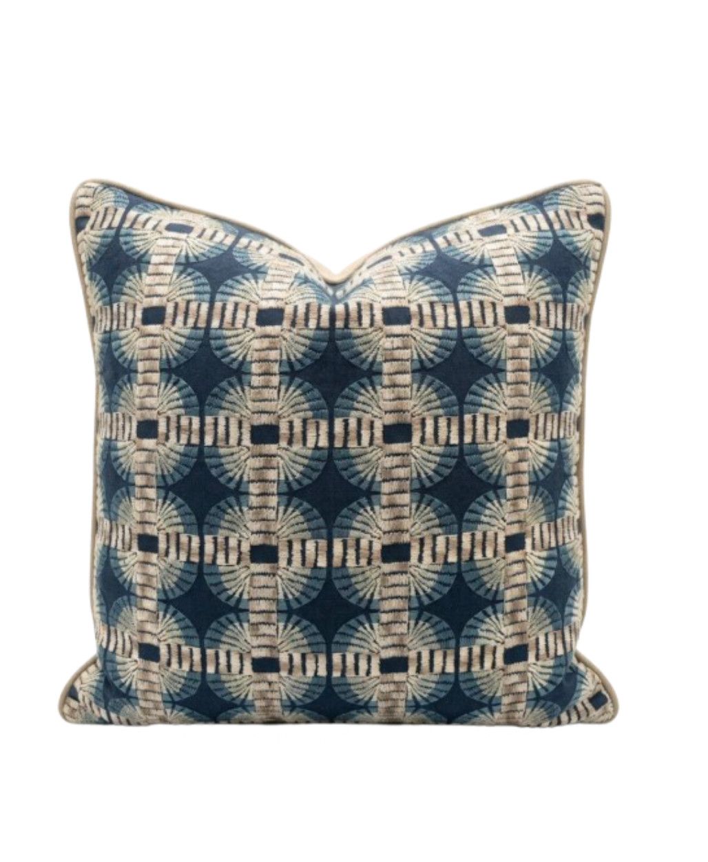 23x23 Multicolor Embroidered & Neutral Pillow w/ Welt Detail