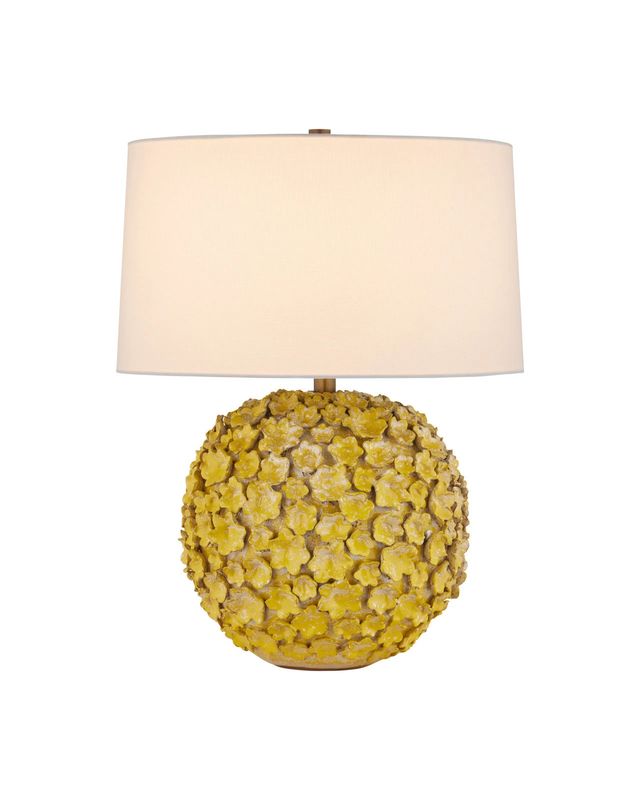 Ceramic Yellow Textural Petal Table Lamp 18”Dia. x 24”H