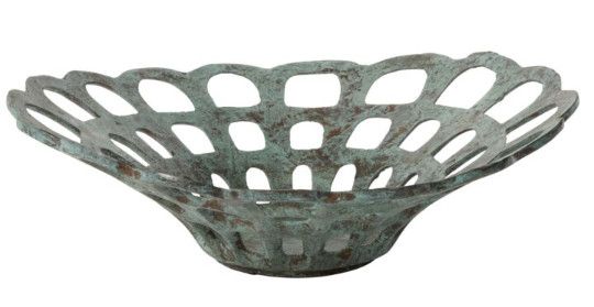 Sculptural Cast Aluminum Aegean Green Bowl 18.25"Dia. x 5.5"H
