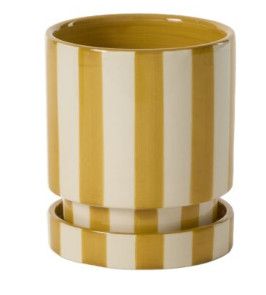 Yellow Striped Ceramic Pot 5"Dia. x 5.75"H