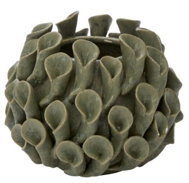 Green Ceramic Sculptural Petal Vase 6"Dia.