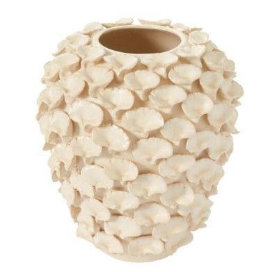 Ceramic Off-White Textural Petal Vase 9.25"Dia. x 10.5"H