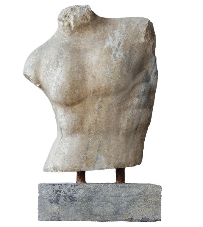 Rustic Marble Torso Sculpture on Base 12"W x 6"D x 18"H