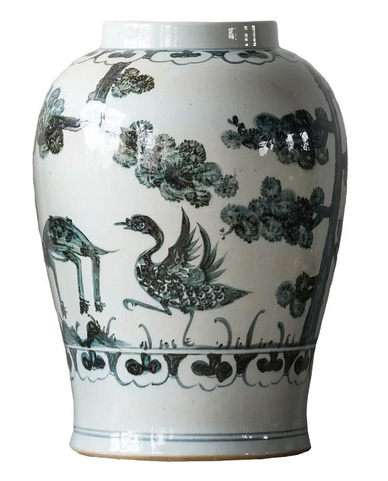 Hand-Painted Black Porcelain Jar 12.75"Dia. x 17.25"H