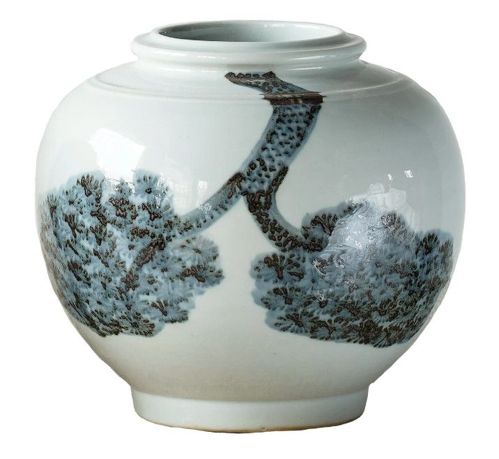 Hand-Painted Ceramic Branch Jar 10"Dia. x 10"H