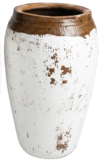 Artisan Crafted White Rustic Pot 12"Dia. x 19.5"H