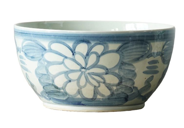 Hand-Painted Blue Porcelain Bowl 16"Dia. x 8"H