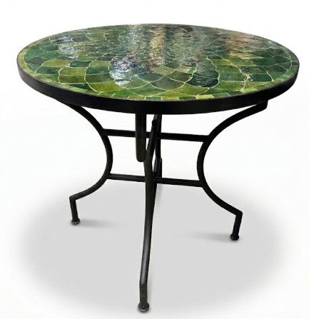 Indoor/Outdoor Round Green Tile Top Side Table from Morocco 32"Dia. x 31"H