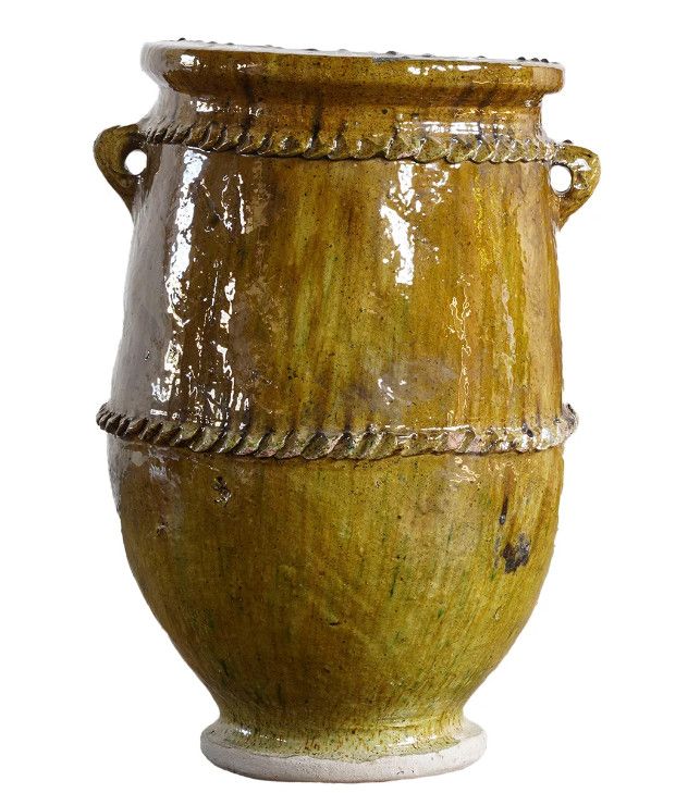 Artisan Crafted Mustard Yellow Glazed Pot from Morocco 15"Dia. x 21.75"H