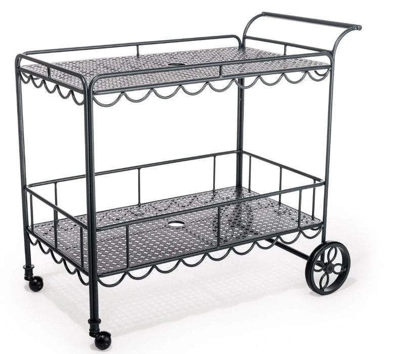 Indoor/Outdoor Black Steel Bar Cart w/ Built-In Umbrella Hole 39"L x 20"W x 36"H