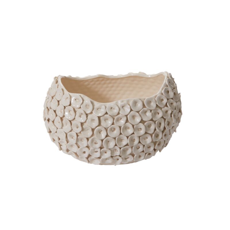 Ceramic Ivory Textural Planter 16"L x 12"W x 9.25"H