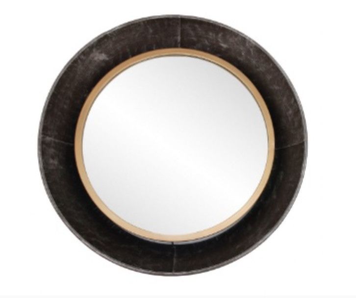 Round Black Metal Framed Mirror w/ Gold Inner Band 24"W x 3"D x 24"H