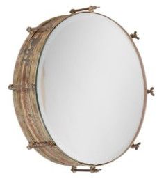 Round Mirror with Reclaimed Metal Drum Frame 19"W x 4"D x 19"H