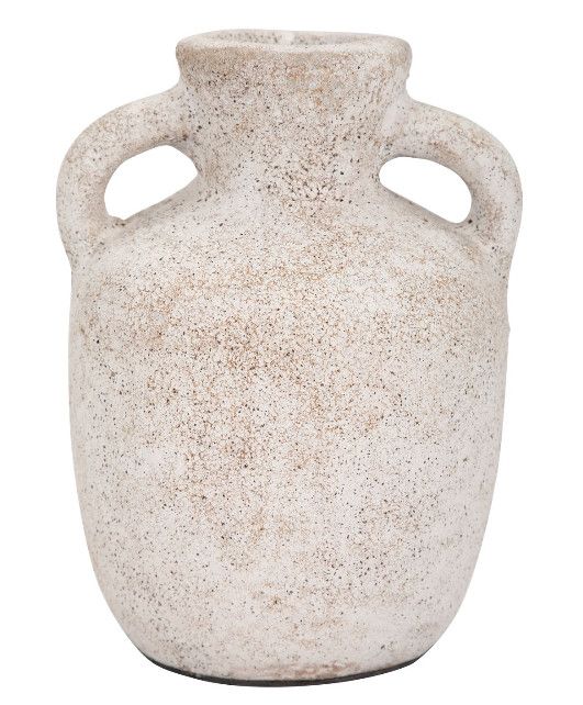 Neutral Distressed Terracotta Vase w/ Handles 6"L x 6"W x 7"H
