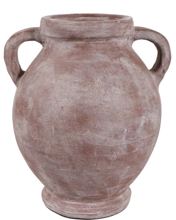 Neutral Distressed Terracotta Vase w/ Handles 11"L x 10"W x 13"H