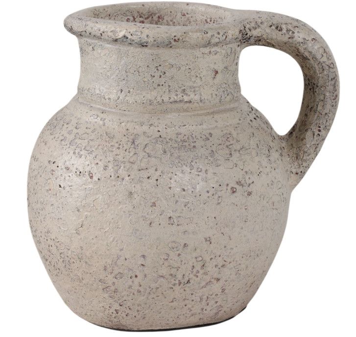 Neutral Distressed Terracotta Vase w/ Handle 9"L x 8"W x 9"H