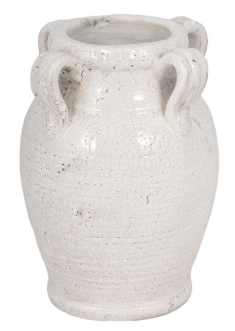 White Crackle Glaze Terracotta Vase w/ Handles 6"L x 5"W x 8"H